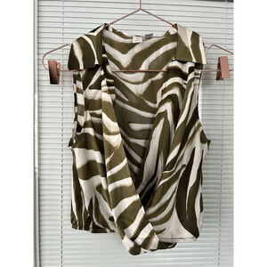 Joie sleeveless green white‎ satin zebra print wrap pullover with elastic bottom